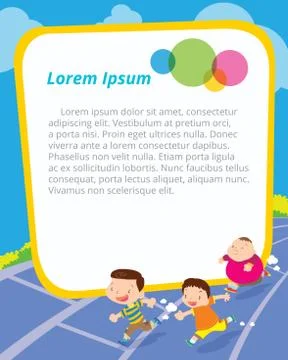 Childrens runing front of blank frame Stock Illustration