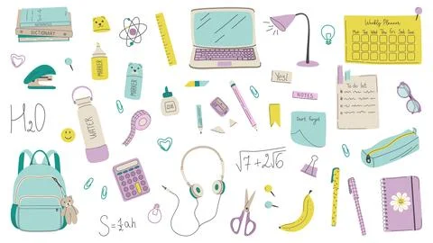 Children's school elements. Big set of school and office supplies. Stock-Illustration