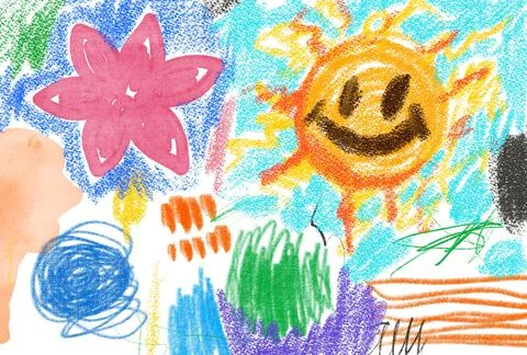 Children's Scribbles with Colored Painting Materials Stock Illustration
