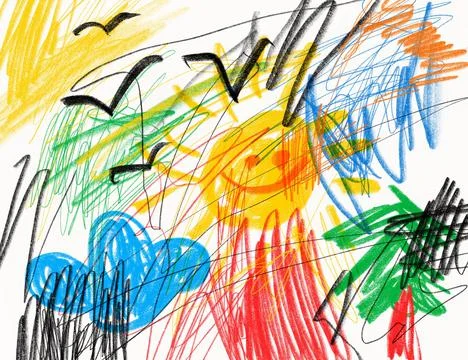 Children's Scribbles with Colored Pencils Stock Illustration