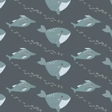 Childrens sea animals pattern, childish ocean marine life seamless background Stock Illustration
