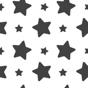 Childrens seamless abstract pattern with black stars of different size on whi 스톡 일러스트