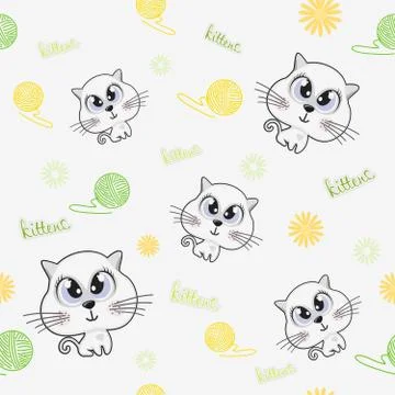 Children's seamless background with kittens. Vector pattern with a cat for cl Stock Illustration