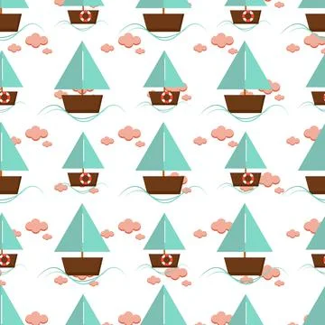 Childrens seamless cute pattern boats and clouds Stock Illustration
