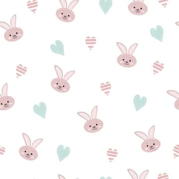 Children's seamless pattern with animal rabbit and hearts Stock Illustration