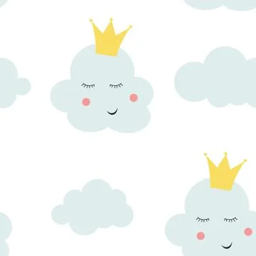 Children's Seamless Pattern Background with Cloud Princess Vector Illustratio Stock Illustration