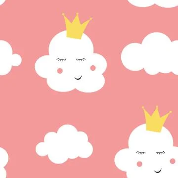 Children's Seamless Pattern Background with Cloud Princess Vector Illustratio Stock Illustration