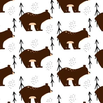 Childrens seamless pattern with brown bear. Stock Illustration