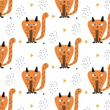 Childrens seamless pattern with cats. Stock Illustration