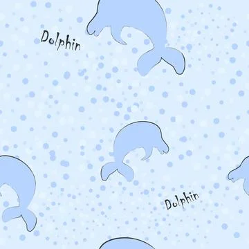 Children's seamless pattern with a dolphin and an inscription. Stock Illustration
