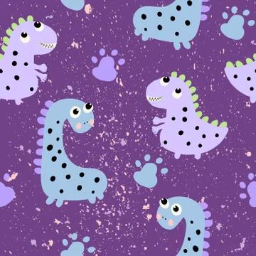 Children's seamless pattern with hand drawn dino in scandinavian style. Stock Illustration