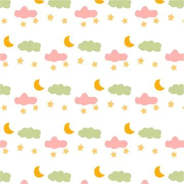 Children's seamless pattern with moon, clouds, stars. Stock Illustration