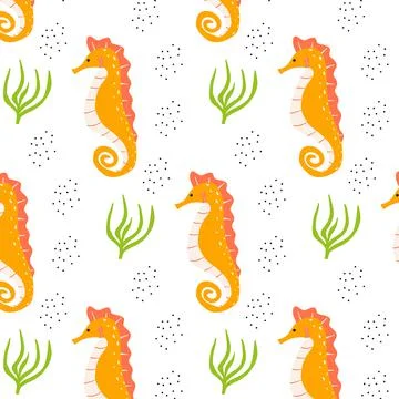 Childrens seamless pattern with seahorse . Stock Illustration