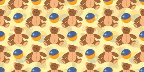 Children's seamless vector pattern. Plush teddy bear, toys. Children's textil Stock Illustration