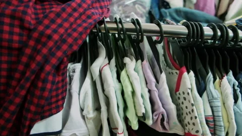 Children's second hand. Used clothes for toddlers. Stock Footage 168291387
