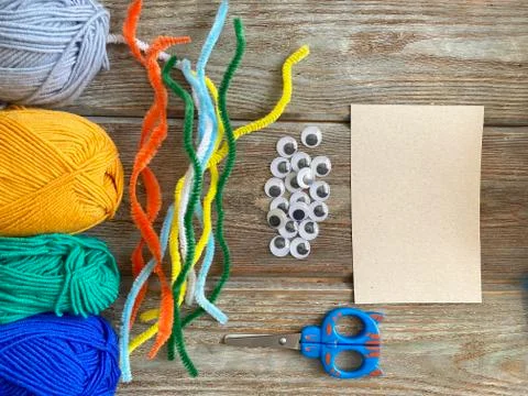 Children's set for children's creativity. Ready for needlework step by step. Stock Photos