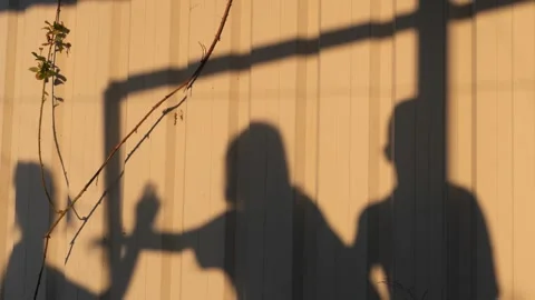 Children's shadows play joyfully during golden hour Stock-Footage 301921676