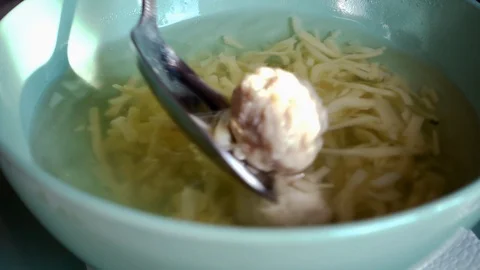 Children's soup with meatballs Stock Footage 107572334