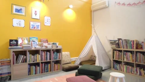 Children's space in a library Stock Footage 142070044