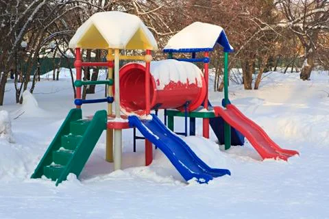 Children's sports gaming complex in winter 스톡 사진