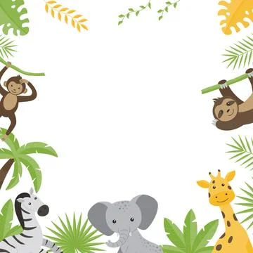 Children's square empty frame with the image of wild jungle animals. Stock Illustration