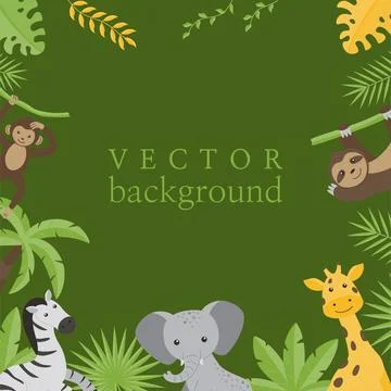 Children's square empty frame with the image of wild jungle animals. Stock-Illustration