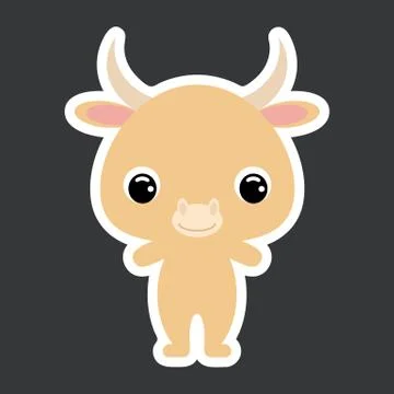 Children's sticker of cute little yak. Flat vector stock illustration Stock Illustration