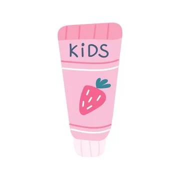 Childrens strawberry flavored toothpaste hand painted on a white background. Stock Illustration