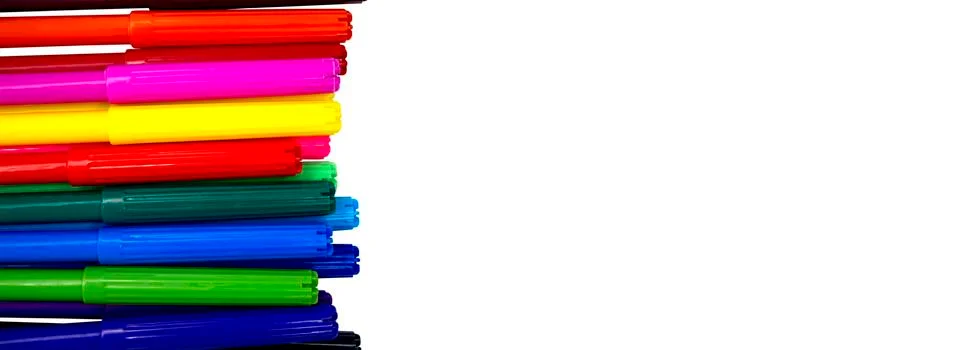 Children's studio with multi-colored markers Stock Photos