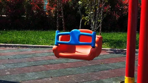 Children's swing, empty playground. Stock Footage 129890720