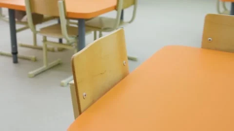 Children's table with chairs in the kindergarten Stock Footage 310052791