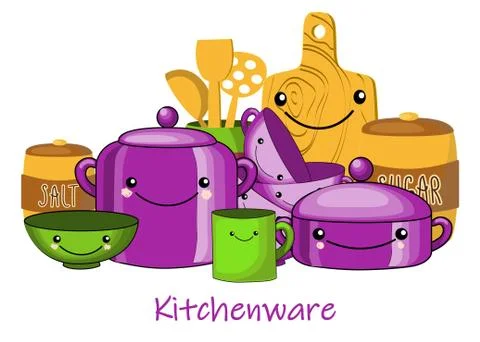 Children's tableware set. Isolated objects on white background. Stock Illustration