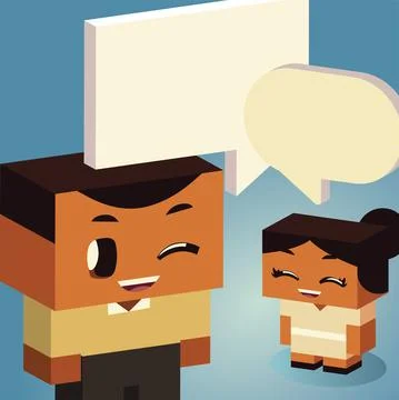 Childrens talking dialogue speech bubble, isometric style Stock Illustration