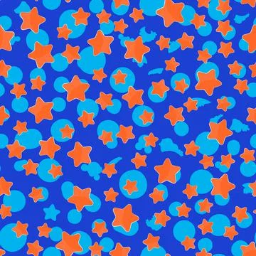 Childrens texture. Beautiful pattern with stars and clouds. Blue sky. Abstrac Stock Illustration