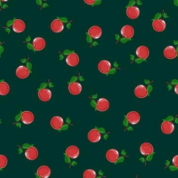 Childrens texture. Cherry pattern on a green background. Berries and leaves. Stock Illustration