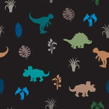 Childrens texture. Pattern with dragons and tropical leaves. Pattern with Stock Illustration