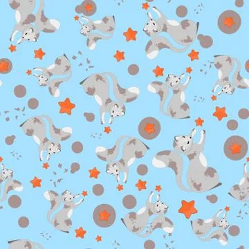 Childrens texture. Seamless pattern with cats and stars. Abstract spots. Stock Illustration