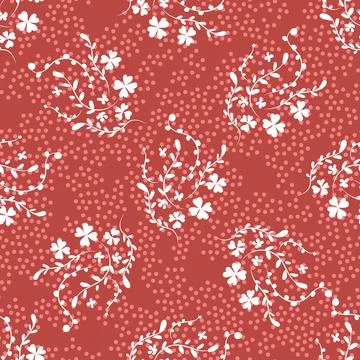 Childrens texture. Small white flowers and branches with moldings. Seamless Stock Illustration