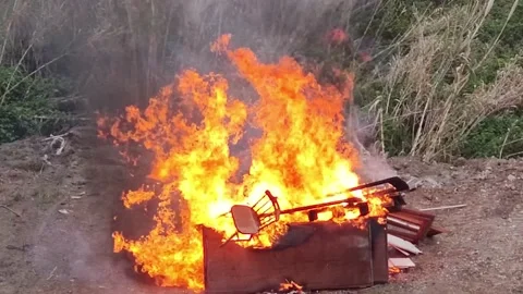 Children's Things, Toys on Fire.  Stock Footage 188469100
