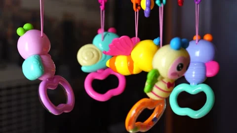 Children's toy. Carousel with bees and butterflies. Rotates around its axis Stock Footage 150477797