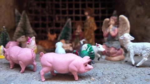Childrens Toy Nativity Set Macro Slow Motion 4K Christmas Background Vídeos de archivo 327482873