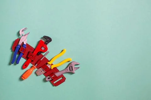 Children's toy plastic tools builder and carpenter. Stock Photos