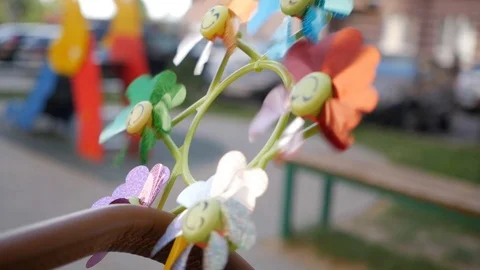 Children's toy spinning in the wind Stock Footage 94348232