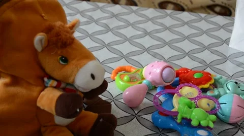 With children's toys backpack Stock Footage 63262715