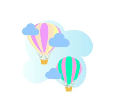 Children's vector illustration - balloon flight. Two colored beautiful balloo Stock Illustration
