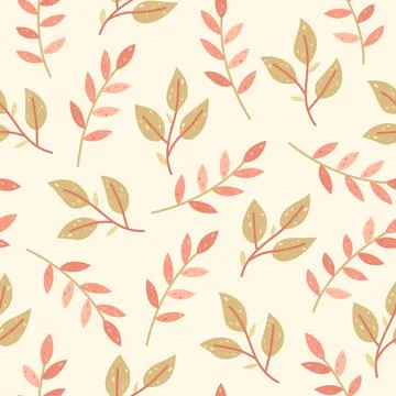 Children's vector seamless pattern with cute plants and leaves. Stock Illustration