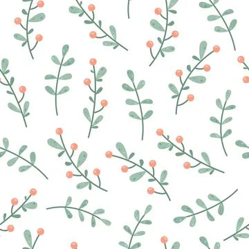 Children's vector seamless pattern with cute plants and leaves. Stock-Illustration
