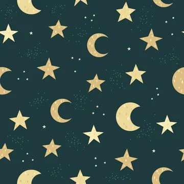 Children's vector seamless pattern with stars and moons. Stock Illustration