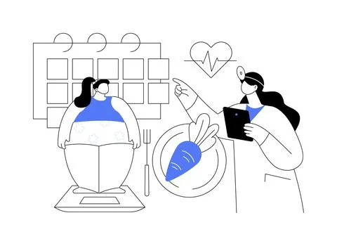 Childrens weight loss program abstract concept vector illustration. Stock Illustration