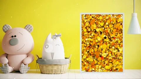 Children's yellow background with a bear and an owl for presentations. Mockup Stock Footage 189752127